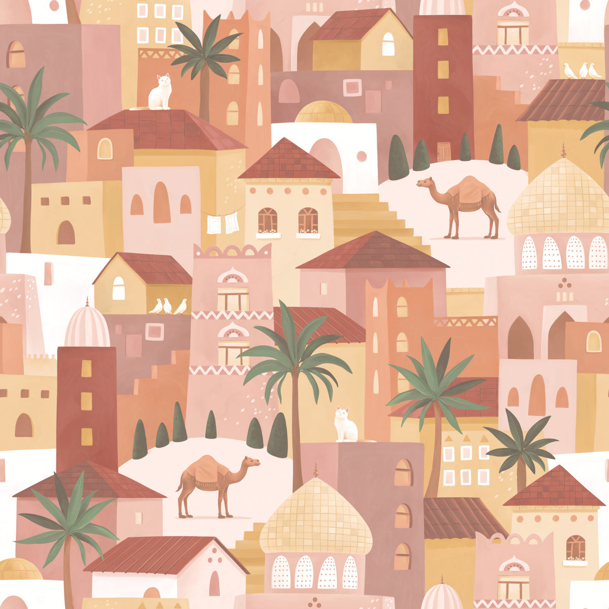Ancient City Palm Grove Motif Wallpaper⁠ in your room — zoomed