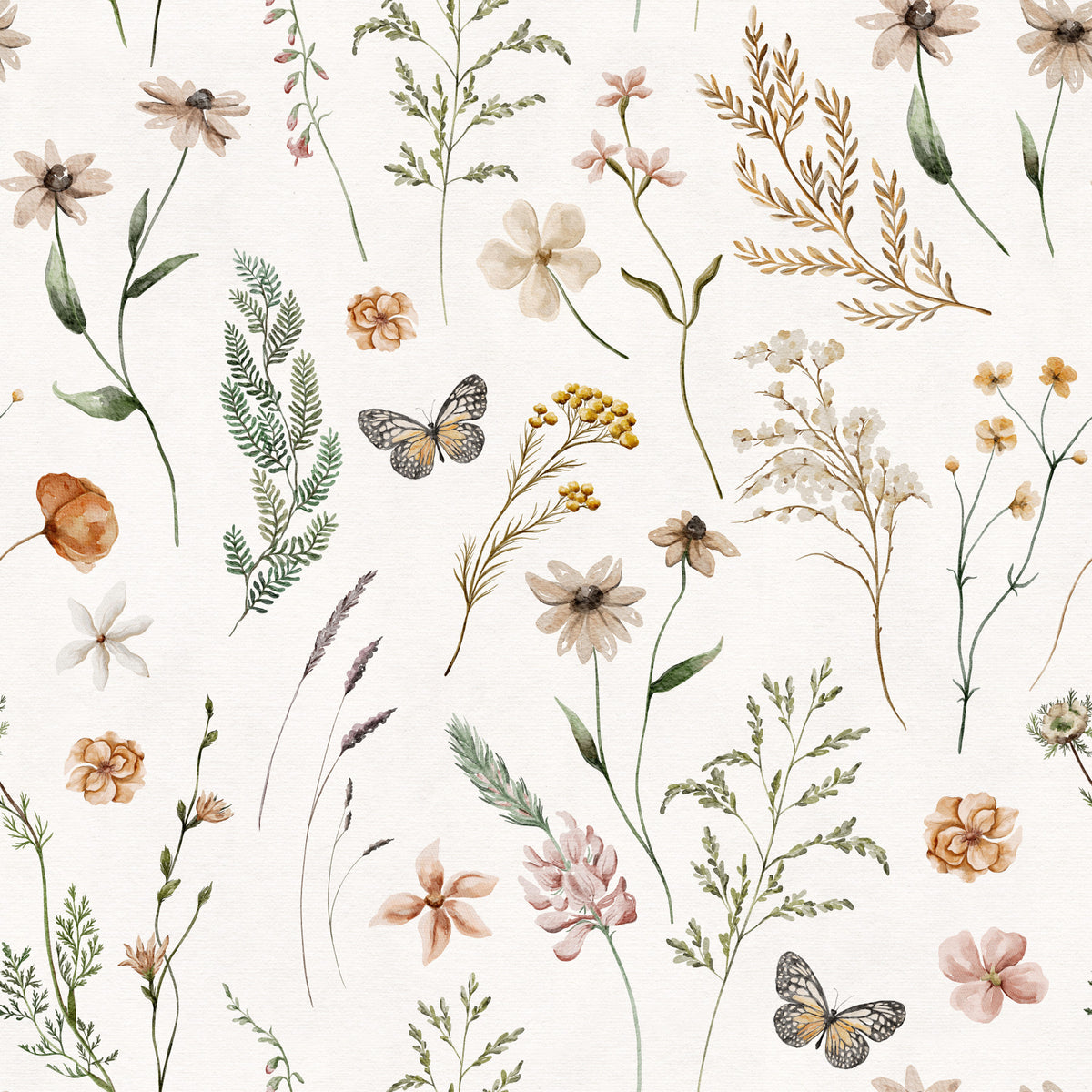 Rustic Meadow Botanical Sketch Wallpaper⁠ in your room — zoomed