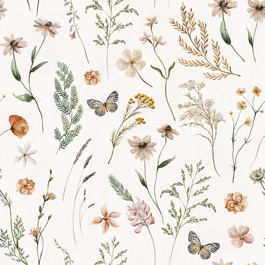 Rustic Meadow Botanical Sketch Wallpaper⁠