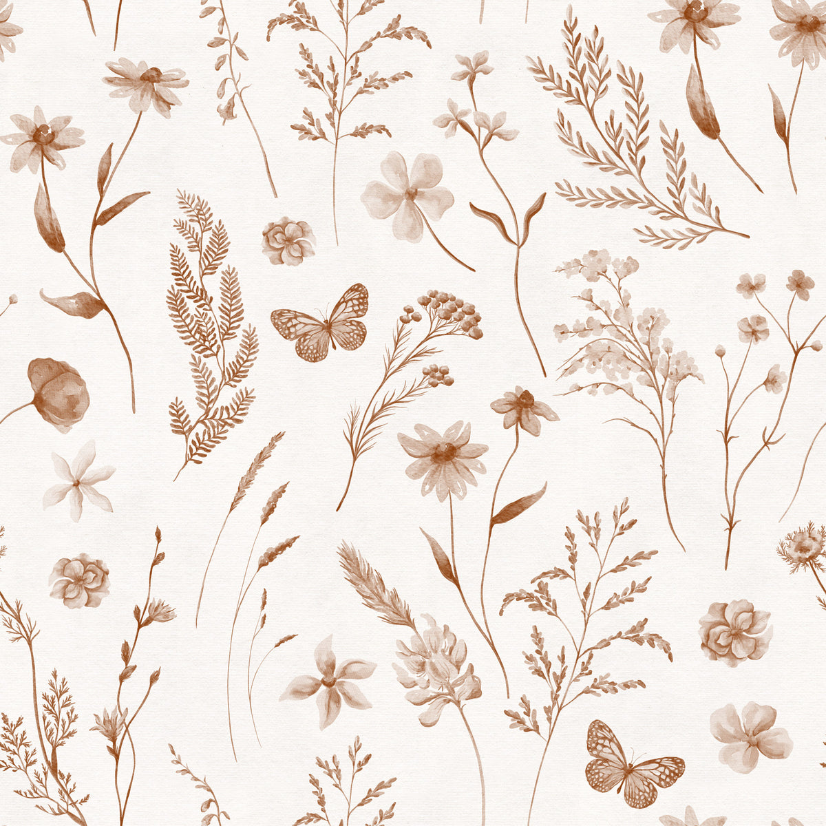 Rustic Meadow Botanical Sketch Wallpaper⁠ in your room — zoomed