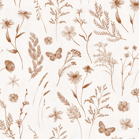 Rustic Meadow Botanical Sketch Wallpaper⁠