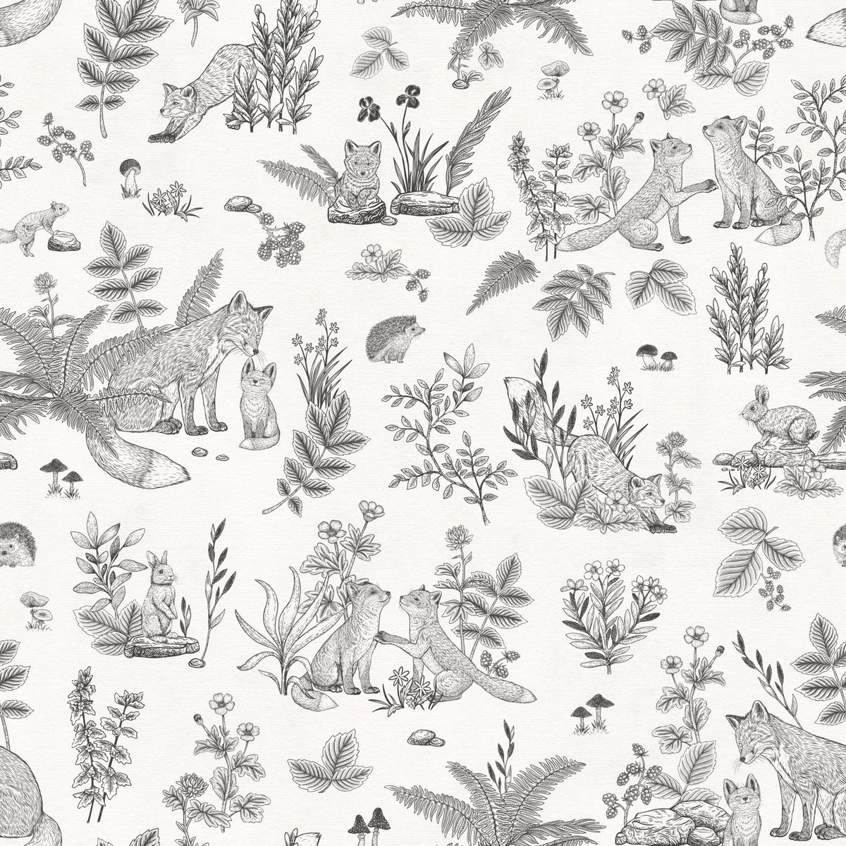 Rustic Forest Friends Botanical Sketch Wallpaper⁠