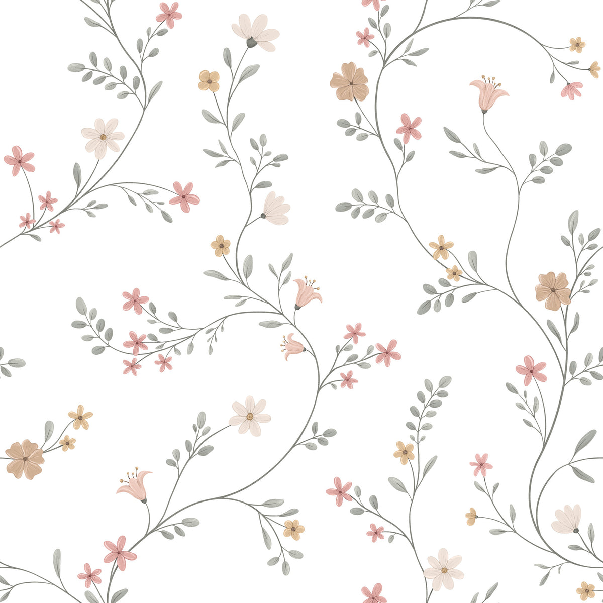 Dainty Pastel Floral Trails Wallpaper⁠