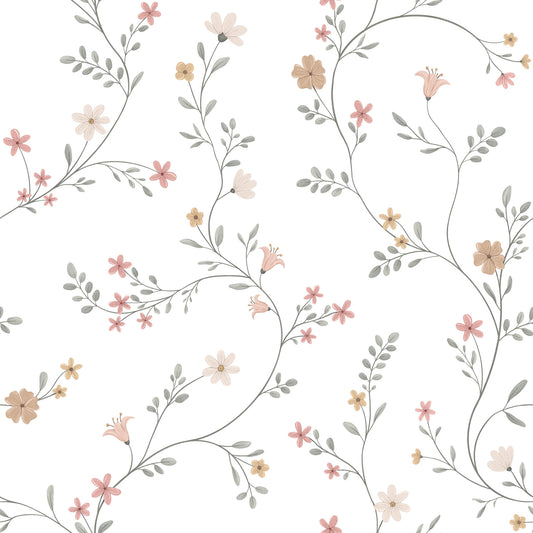 Dainty Pastel Floral Trails Wallpaper⁠