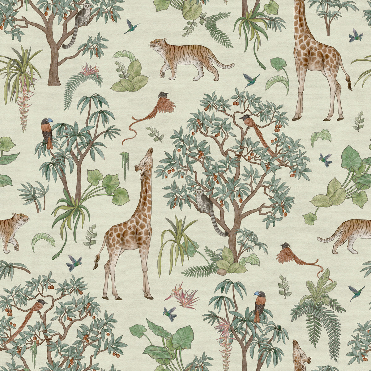 Exotic Safari Botanical Illustration Wallpaper⁠ in your room — zoomed