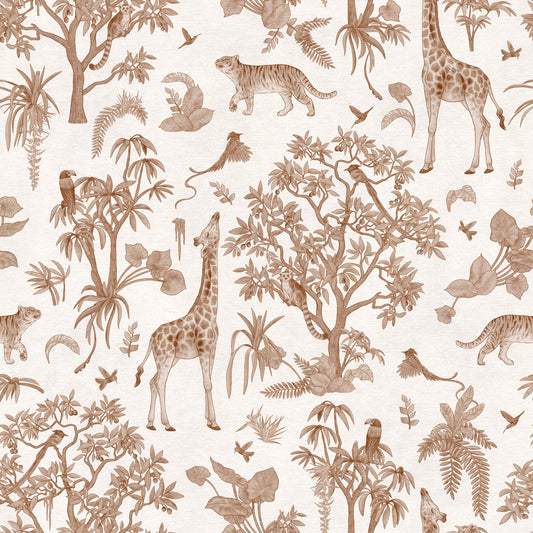 Monochromatic Wildlife Jungle Toile Wallpaper⁠