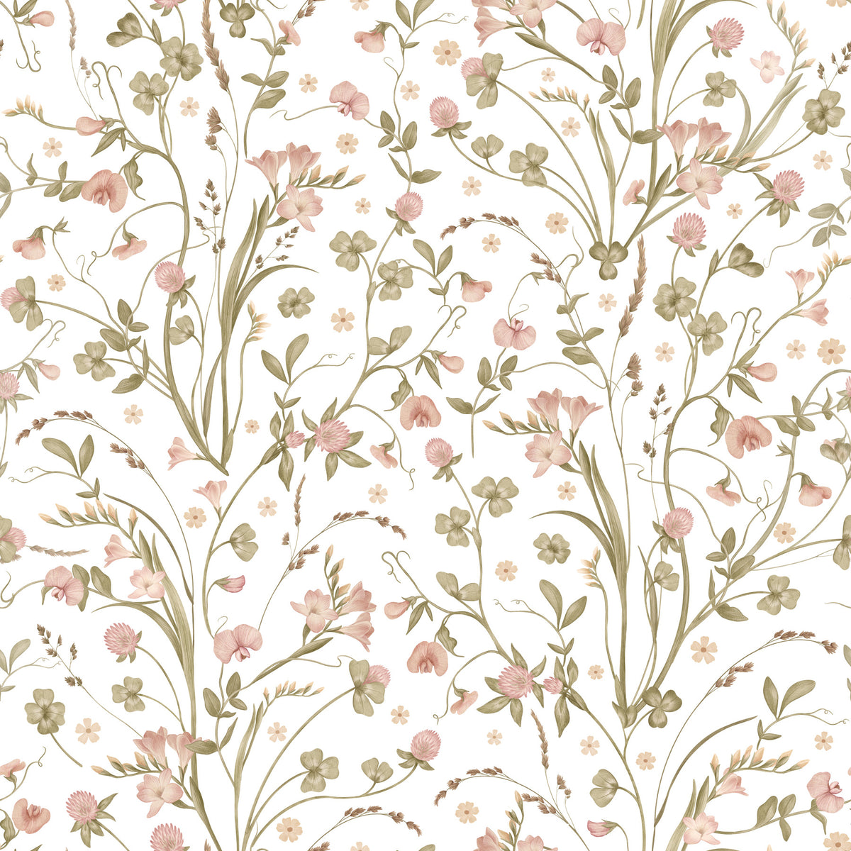 Meadow Wildflower Botanical Illustration Wallpaper⁠