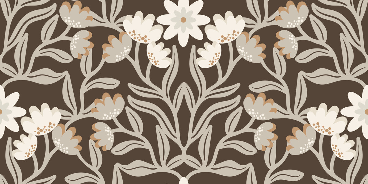 Cream and Mocha Botanical Trellis Wallpaper⁠ in your room — zoomed