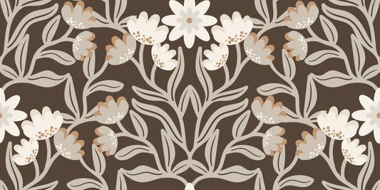 Cream and Mocha Botanical Trellis Wallpaper⁠