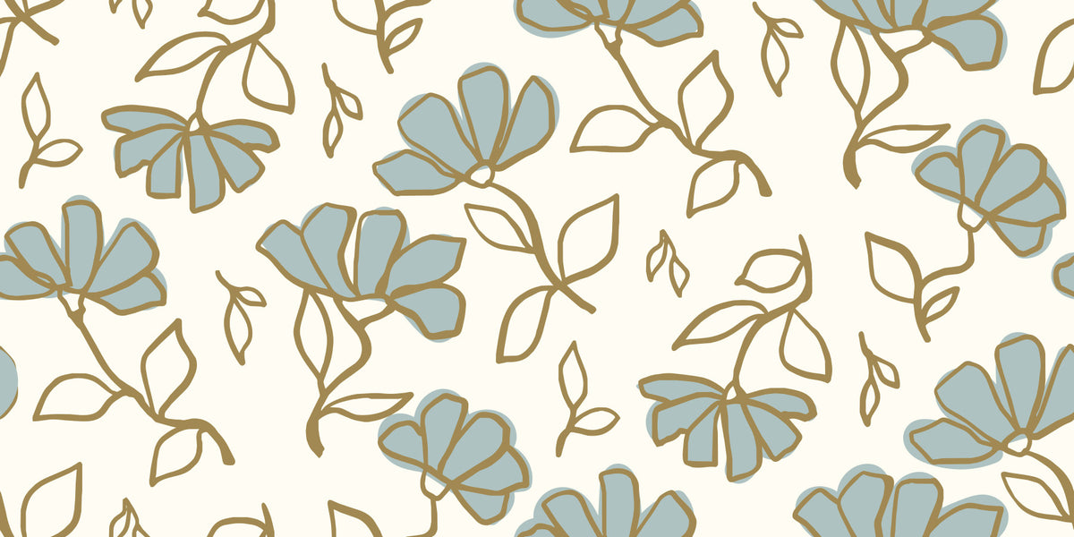 Minimalist Soft Blue Floral Line Art Wallpaper⁠ in your room — zoomed