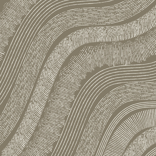 Taupe Wavy Etched Lines Wall Mural