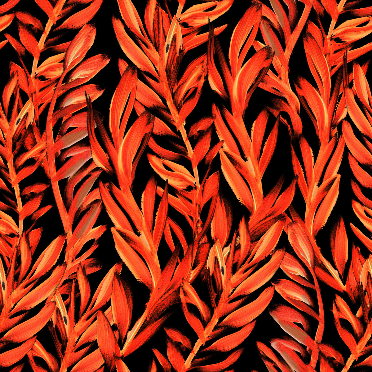 Fiery Painted Tropical Fronds Wallpaper⁠ in your room — zoomed