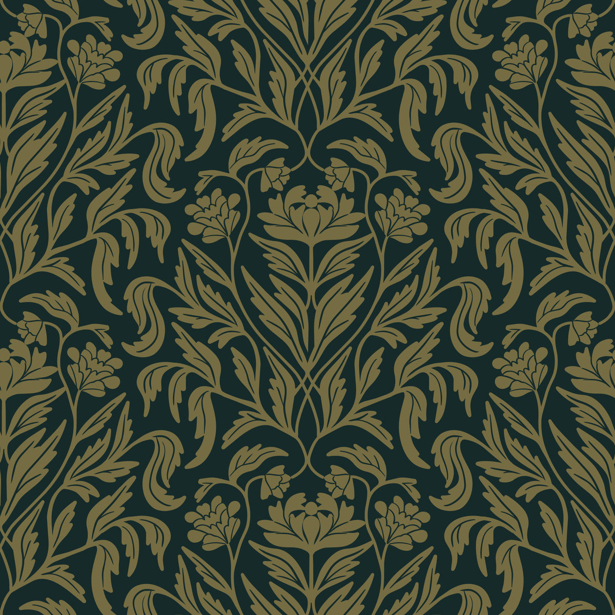 Art Nouveau Old Green Botanical Damask Wallpaper⁠