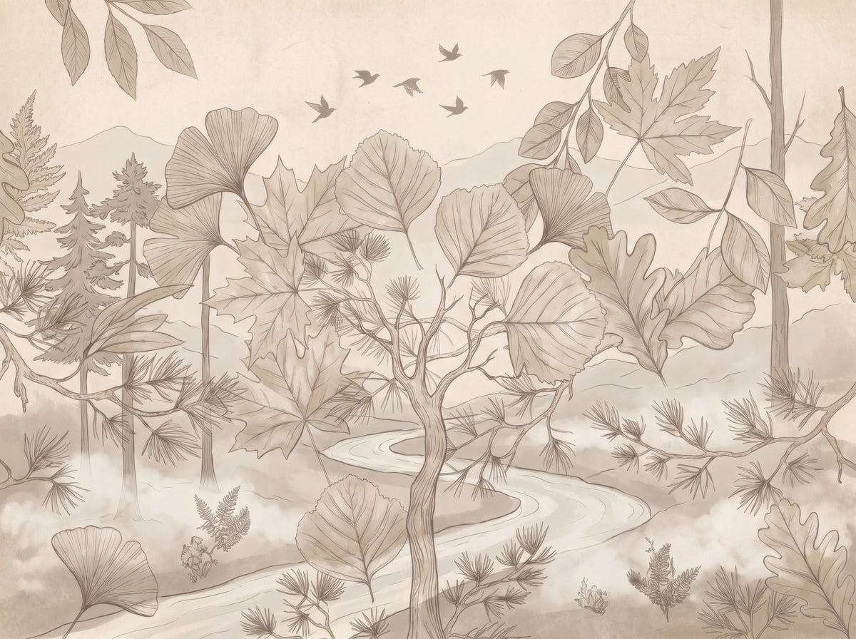 Sepia Forest Trail Artwork Wall Mural