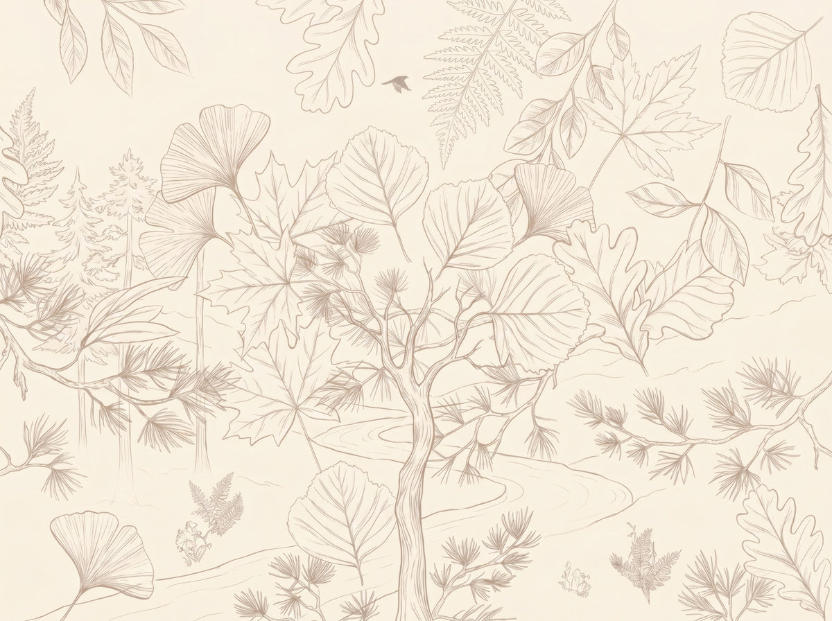 Serene Forest Sketch Wall Mural