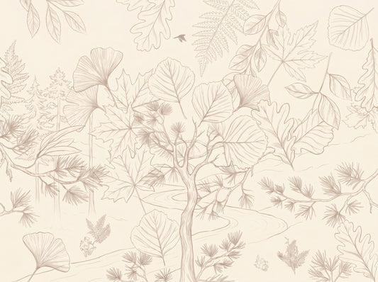 Serene Forest Sketch Wall Mural