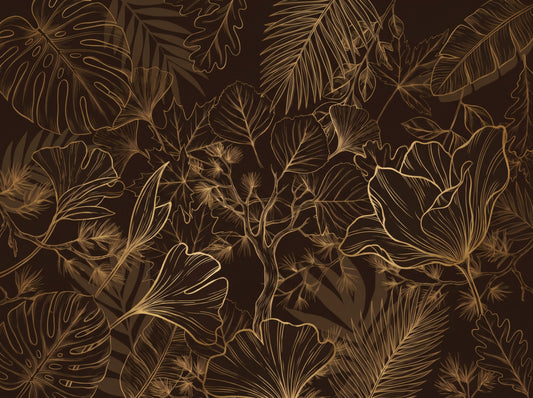 Golden Botanical Foliage Wall Mural