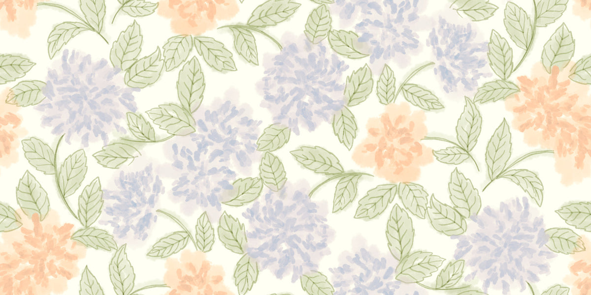 Blush and Periwinkle Garden Sketch Wallpaper⁠