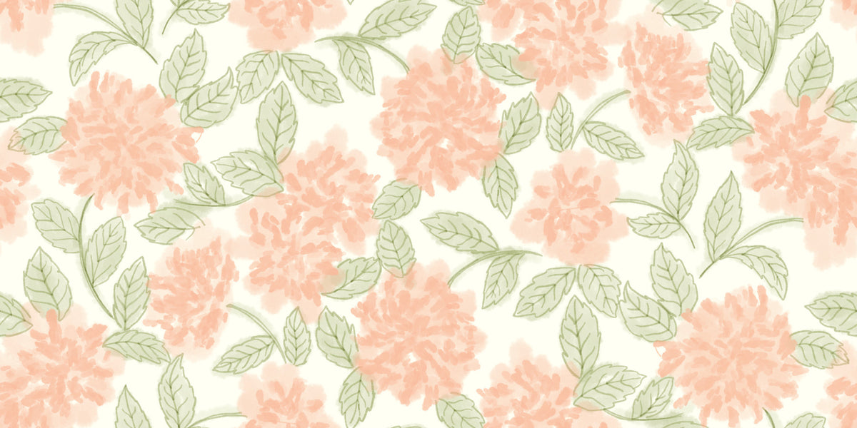 Minimalist Botanical Sage and Peach Garden Wallpaper⁠