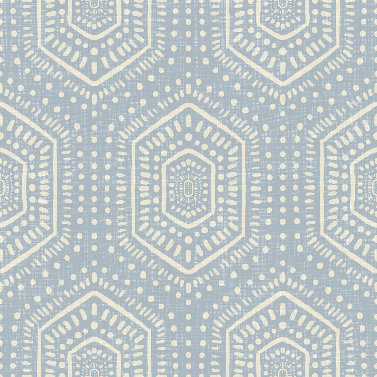 Boho Painted - Abstract Mudcloth Hexagons Tribal Geometric Pattern French Blue Wallpaper⁠ in your room — zoomed
