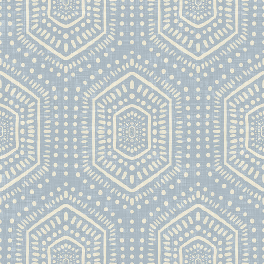 Boho Painted - Abstract Mudcloth Hexagons Tribal Geometric Pattern French Blue Wallpaper⁠