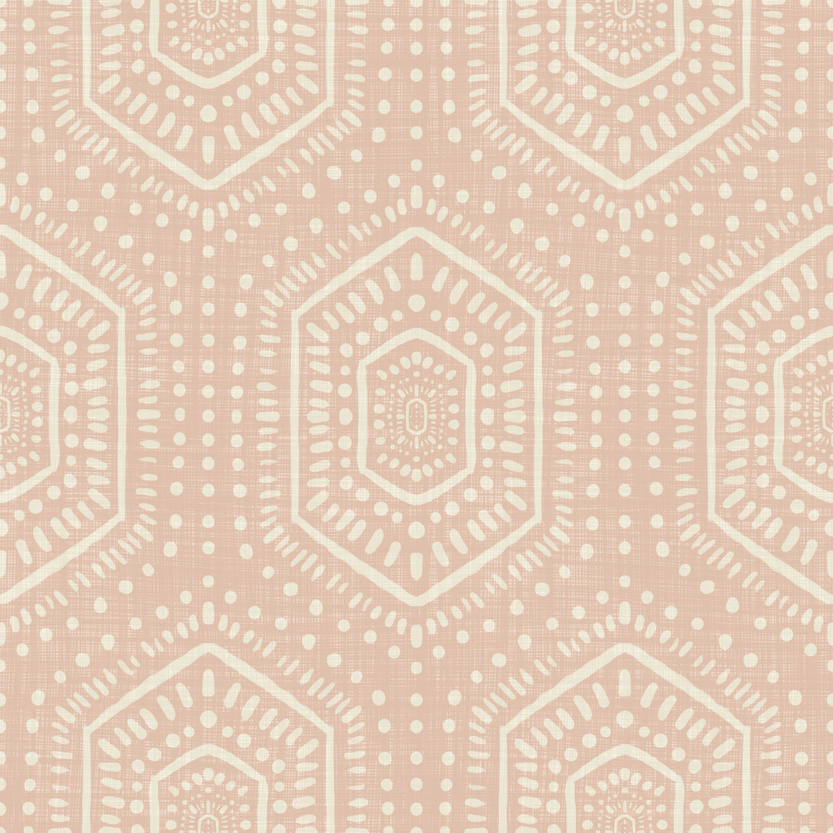 Boho Painted - Abstract Mudcloth Hexagons Tribal Geometric Pattern Cinnamon Tea Wallpaper⁠