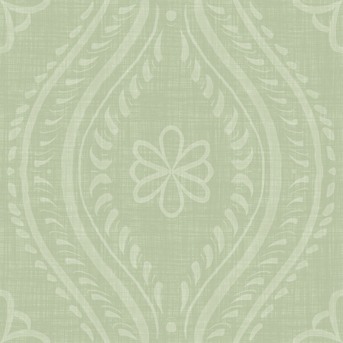 Faded Ogee Damask - Chopped Dill Wallpaper⁠ in your room — zoomed