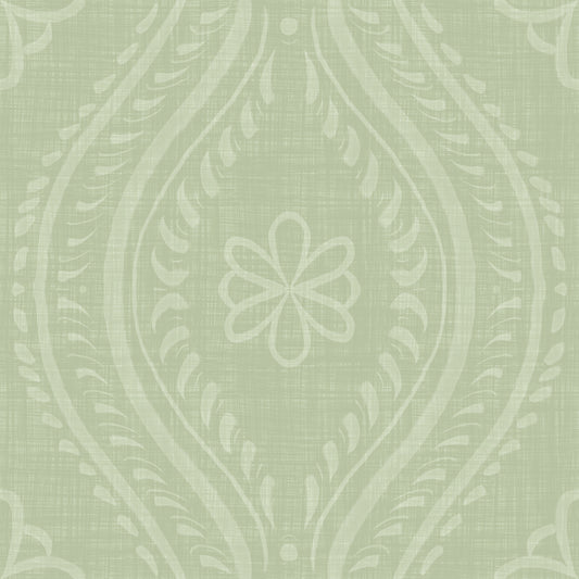 Faded Ogee Damask - Chopped Dill Wallpaper⁠