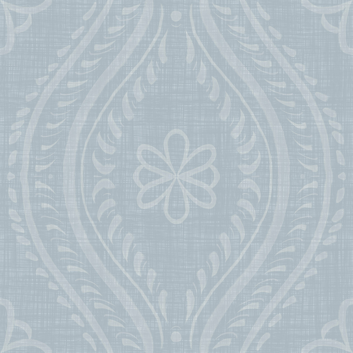 Faded Ogee Damask - French Blue Wallpaper⁠ in your room — zoomed