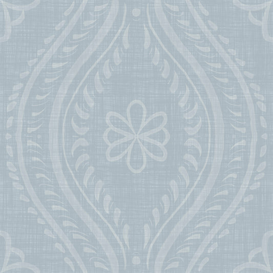 Faded Ogee Damask - French Blue Wallpaper⁠