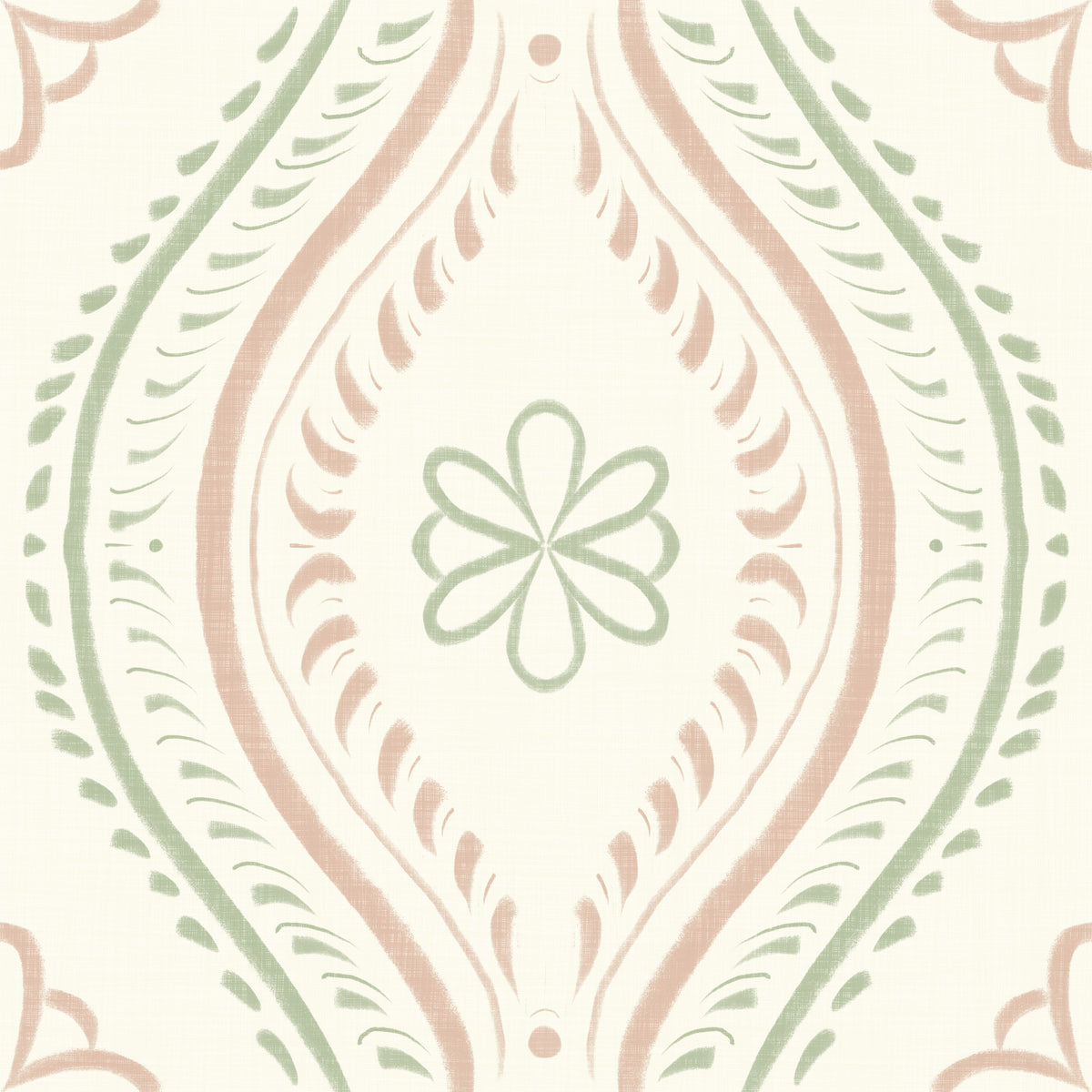 Faded Ogee Damask - Classic Grandmillennial Wallpaper⁠ in your room — zoomed