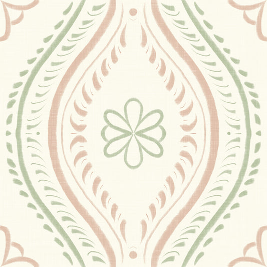 Faded Ogee Damask - Classic Grandmillennial Wallpaper⁠