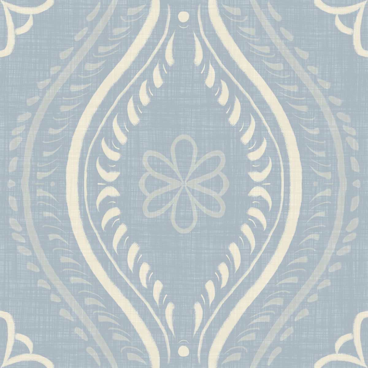 Faded Ogee Damask - French Country Blue Wallpaper⁠ in your room — zoomed