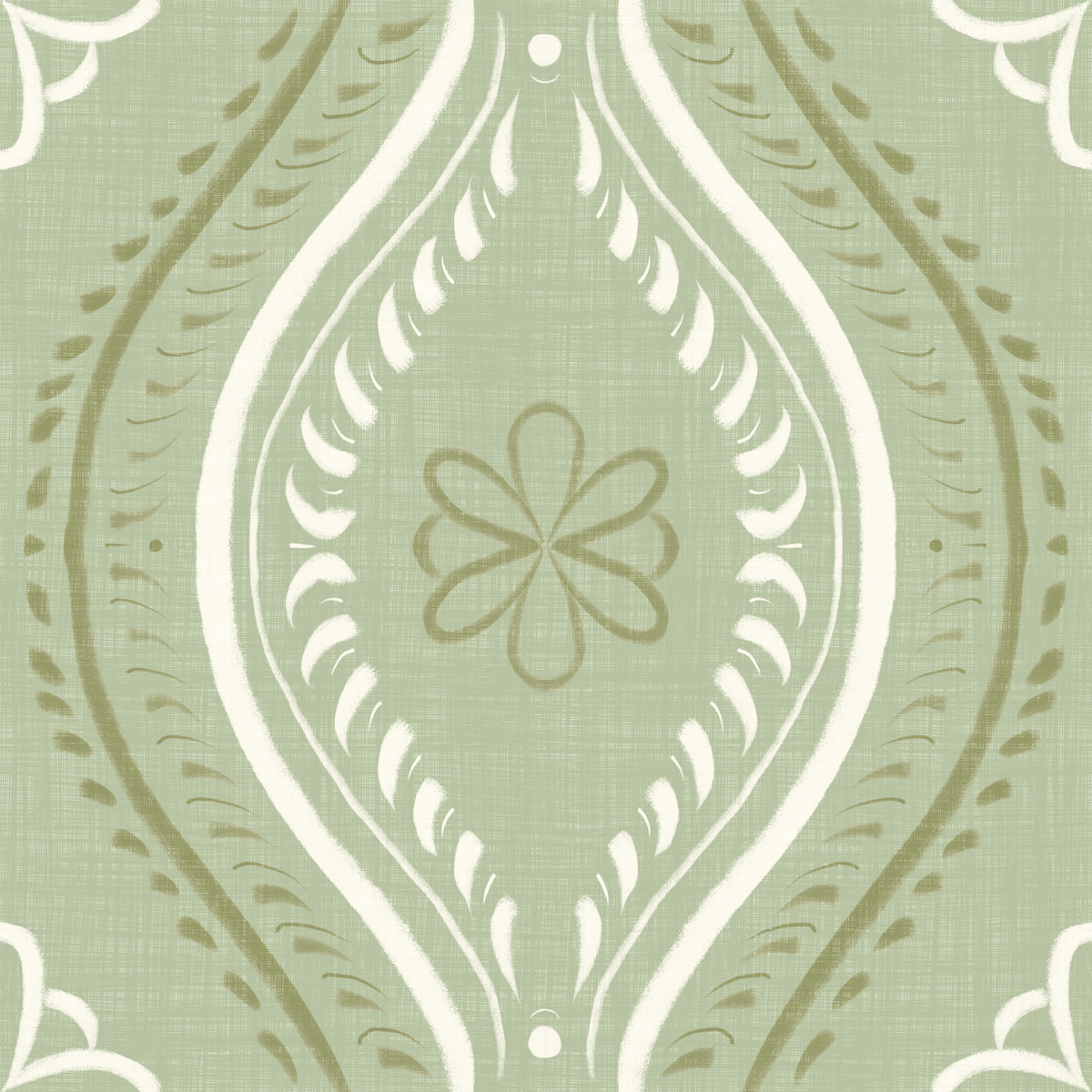Faded Ogee Damask - Grandmillennial Green Wallpaper⁠