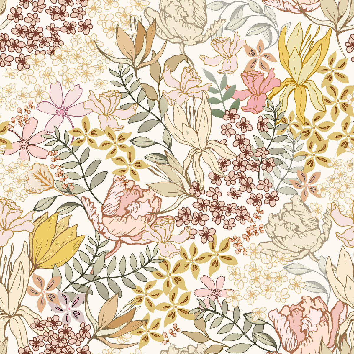 Rustic Garden Line Art Wallpaper⁠ in your room — zoomed
