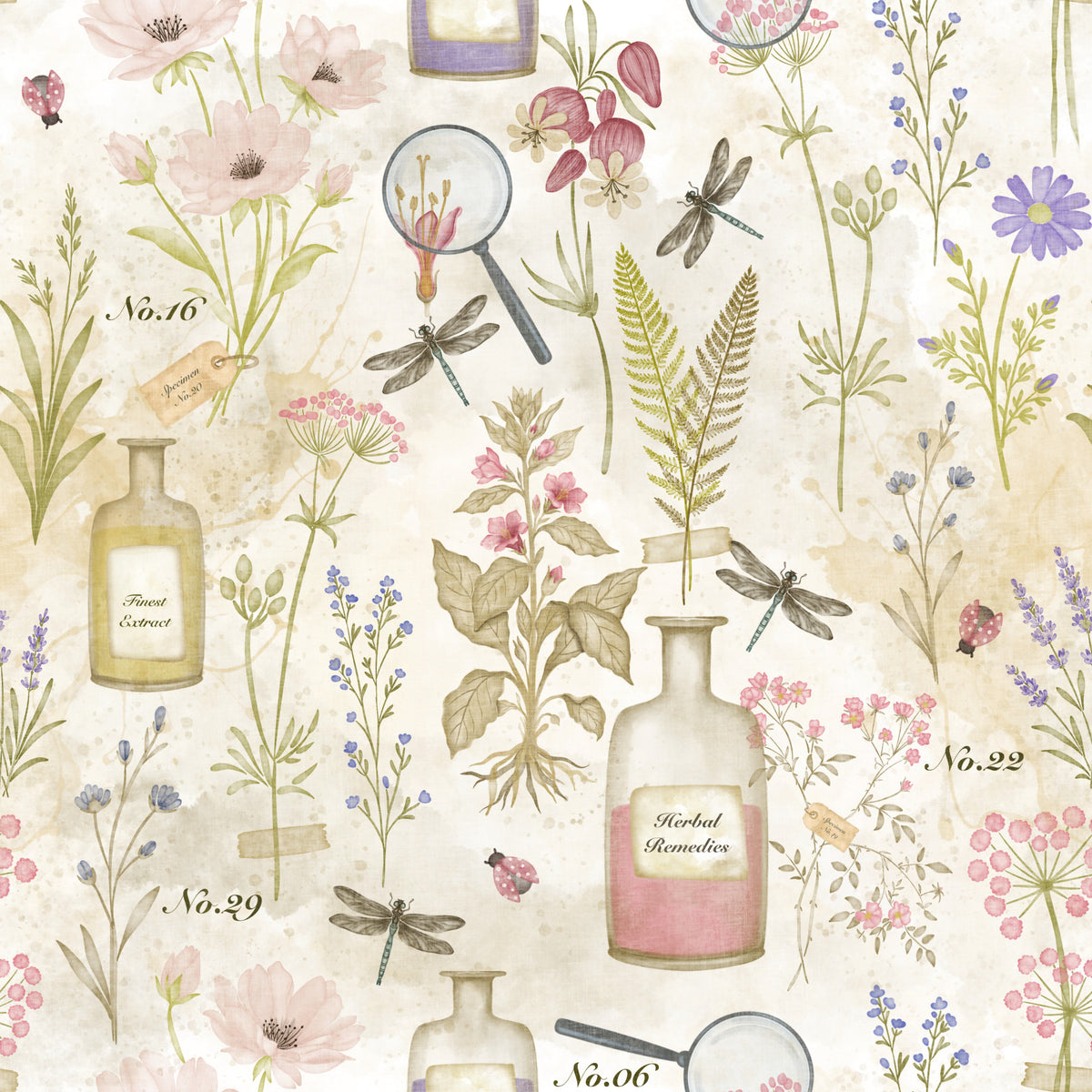 Apothecary Wildflower Sketch Wallpaper⁠ in your room — zoomed