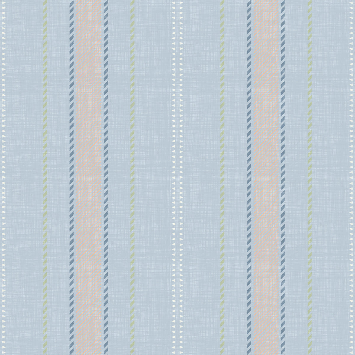 Heritager Ticking Stripes - Vintage French Blue & Blush Pink Linen Texture Wallpaper⁠ in your room — zoomed
