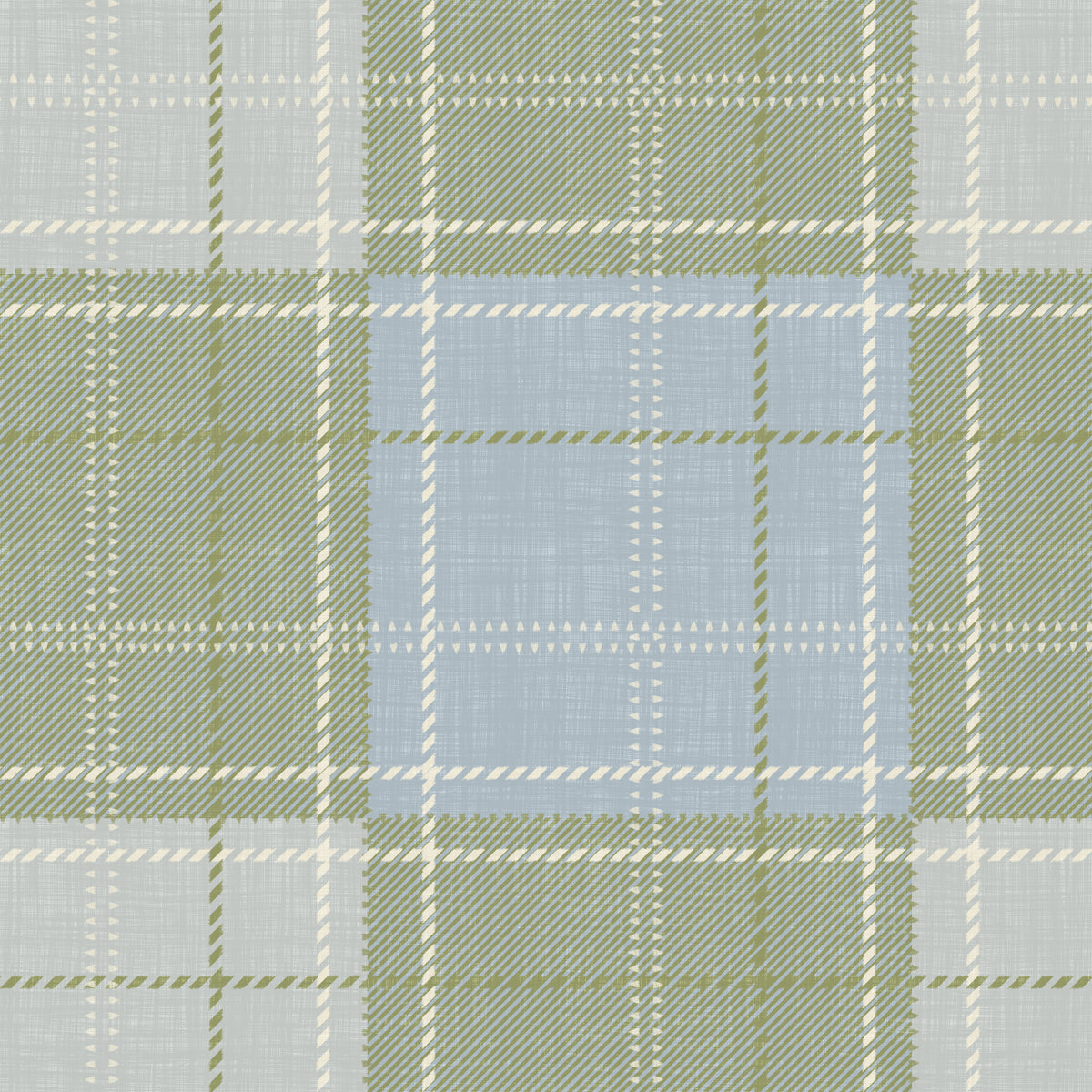 Heritage Plaid - Tartan Checkerboard Block Linen - Meadow Green & Blue Wallpaper⁠ in your room — zoomed