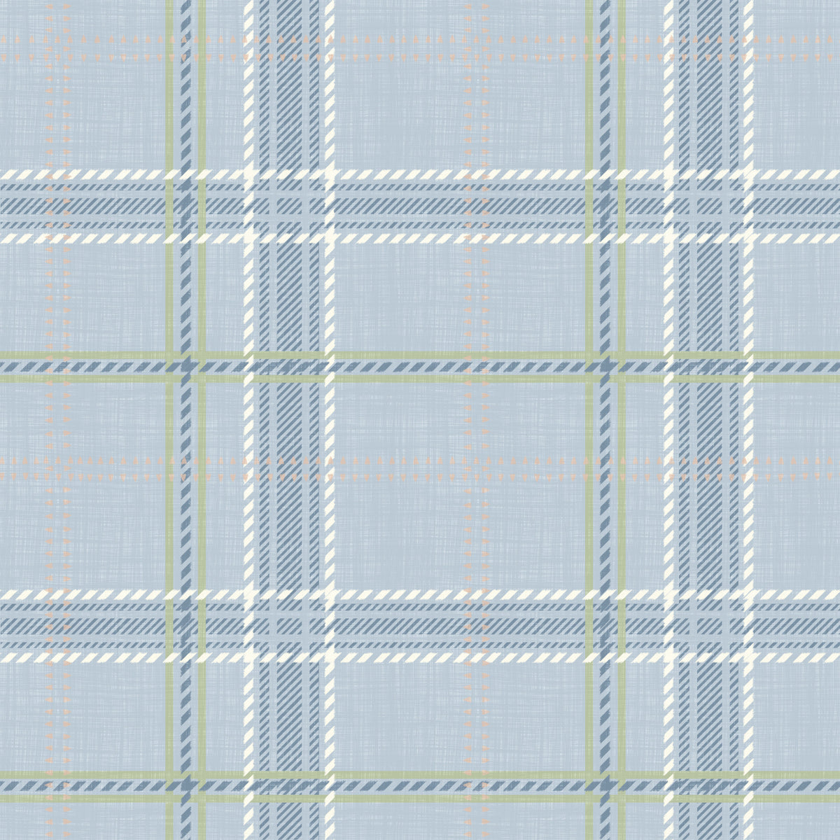 Heritage Plaid - Windowpane Tartan Check Linen - French Blue & Denim Blue Wallpaper⁠ in your room — zoomed
