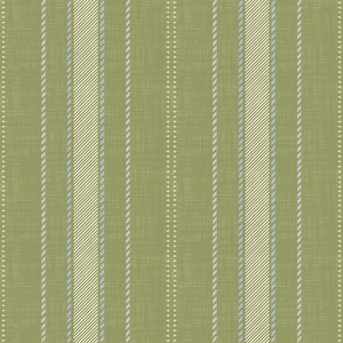 Heritage Ticking Stripes - Vintage Meadow Green & Chalk Linen Texture Wallpaper⁠ in your room — zoomed