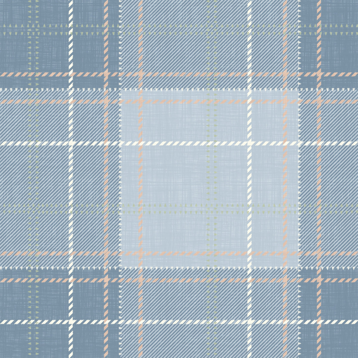 Heritage Plaid - Tartan Checkerboard Block Linen - French & Denim Blue Wallpaper⁠ in your room — zoomed