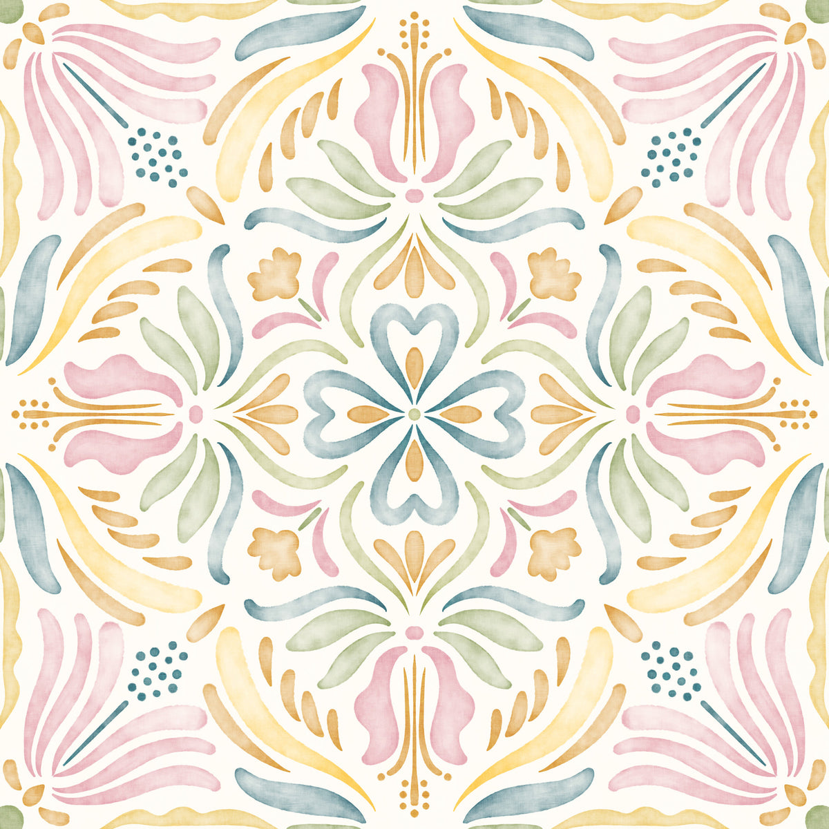 Pastel Mediterranean Garden Tile Wallpaper⁠ in your room — zoomed