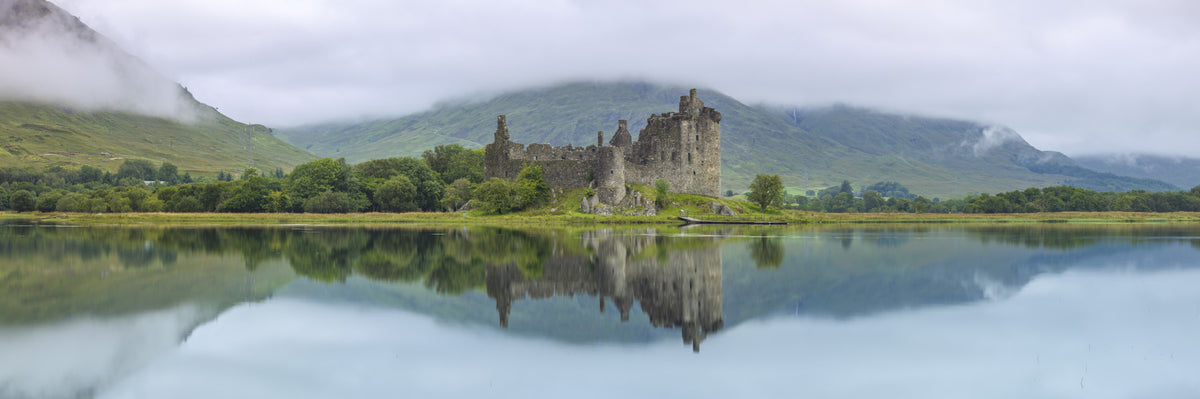 Misty Lochside Fortress Ruins Wall Mural in your room — zoomed