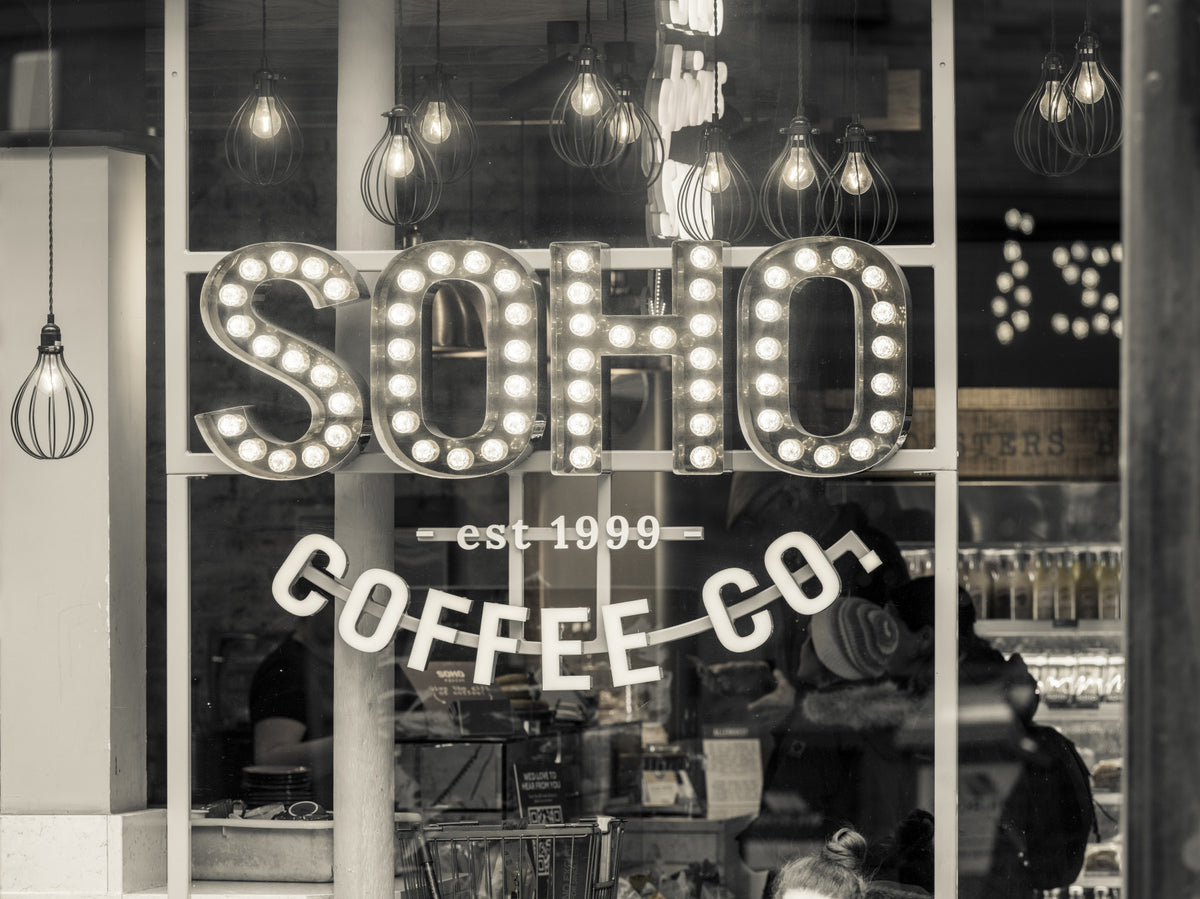 Metropolitan Coffee House Marquee Wall Mural in your room — zoomed