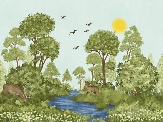 Enchanted Woodland Wildlife Meadow Wall Mural
