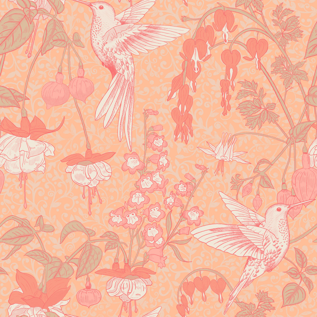 Hummingbird and Fuchsia Garden Wallpaper⁠