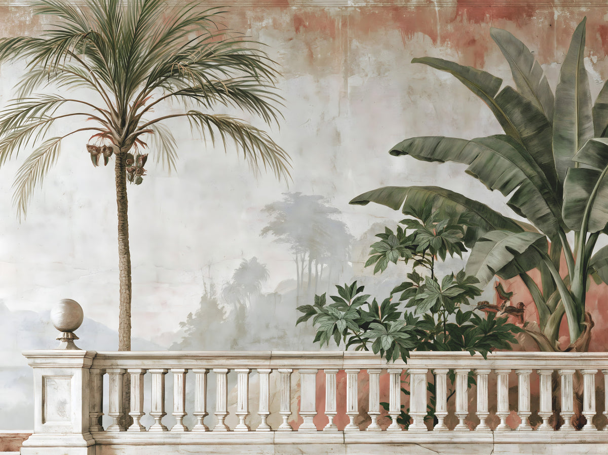 Vintage Coastal Garden Balustrade Wall Mural