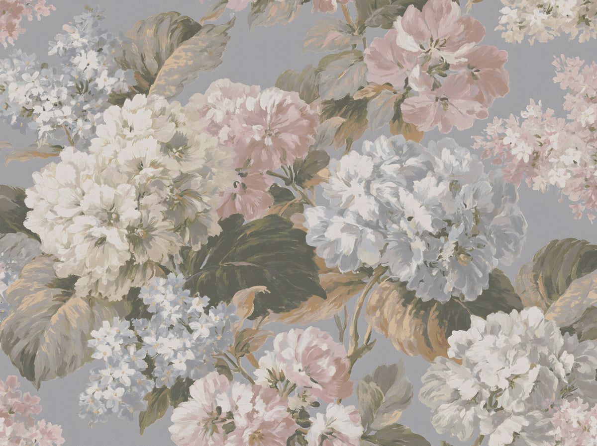 Slate Gray Botanical Hydrangea Bloom Wall Mural in your room — zoomed