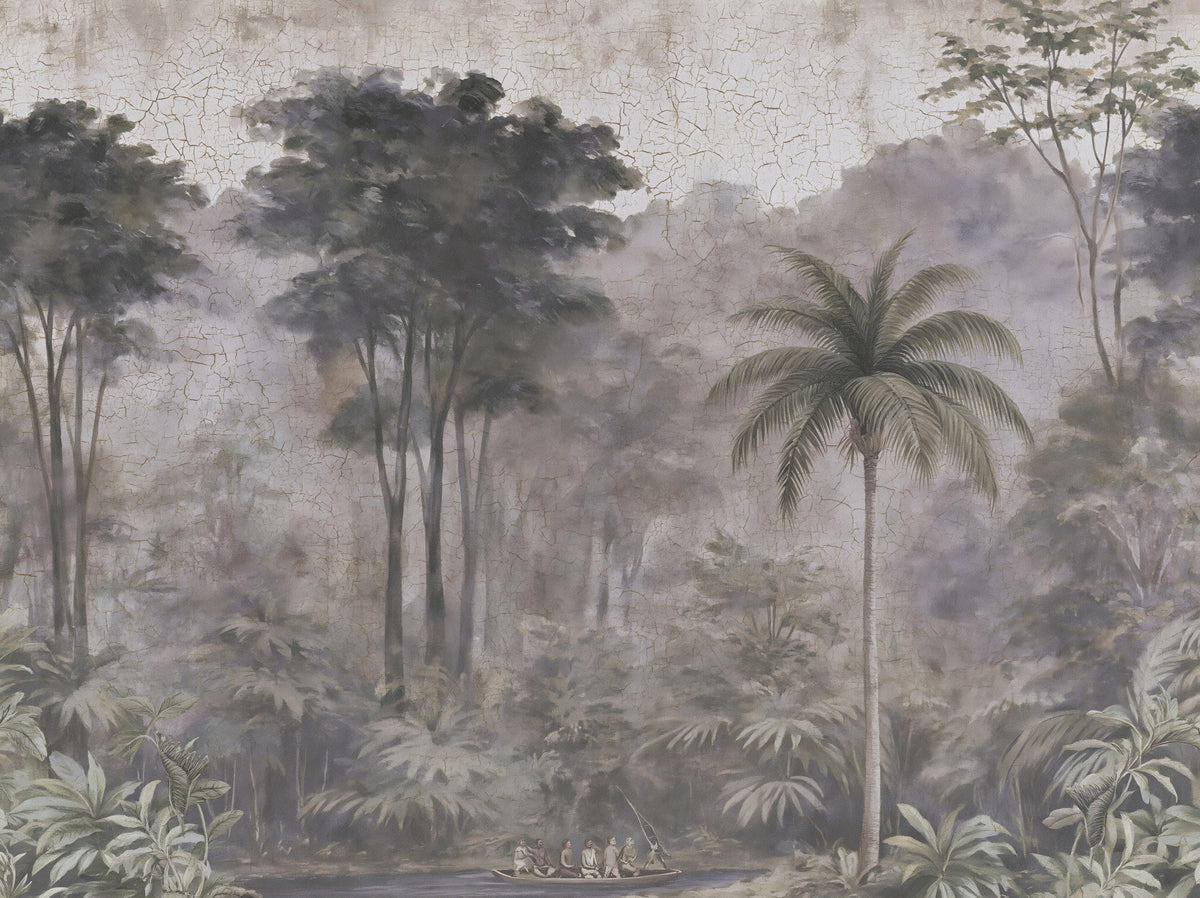 Misty River Expedition Scene Wall Mural