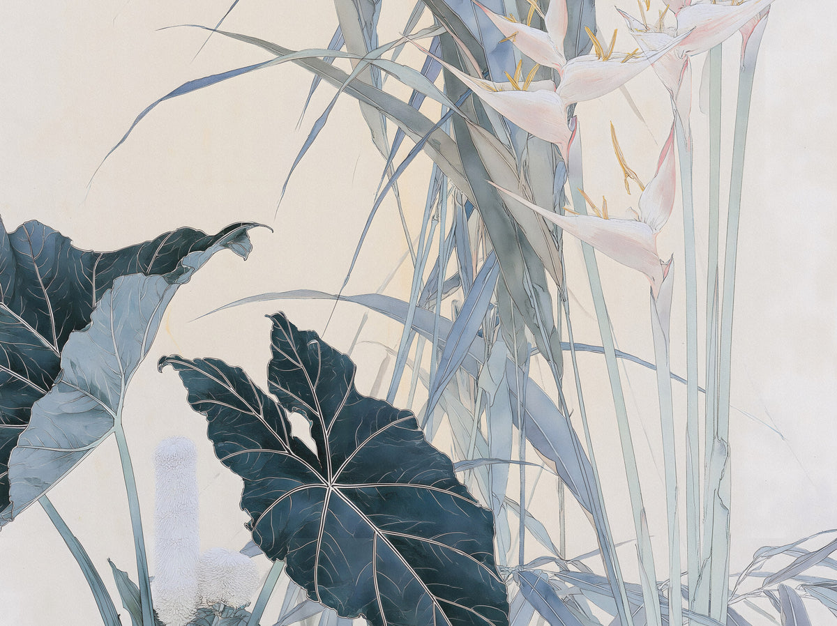 Serene Tropical Botanical Illustration Wall Mural in your room — zoomed